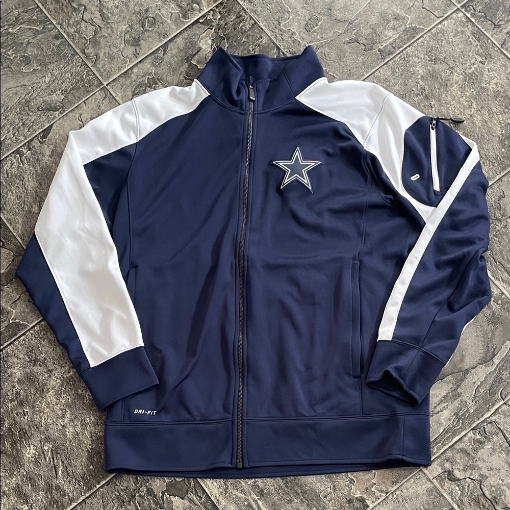 NIKE NFL DALLAS COWBOYS On-Field Dri-Fit Navy & White Logo Sporty Track Jacket